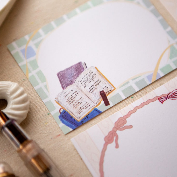 Life Stuffs Memo Pad by OURS Studio — memo pad with pen, ink and cards on a desk, for journaling