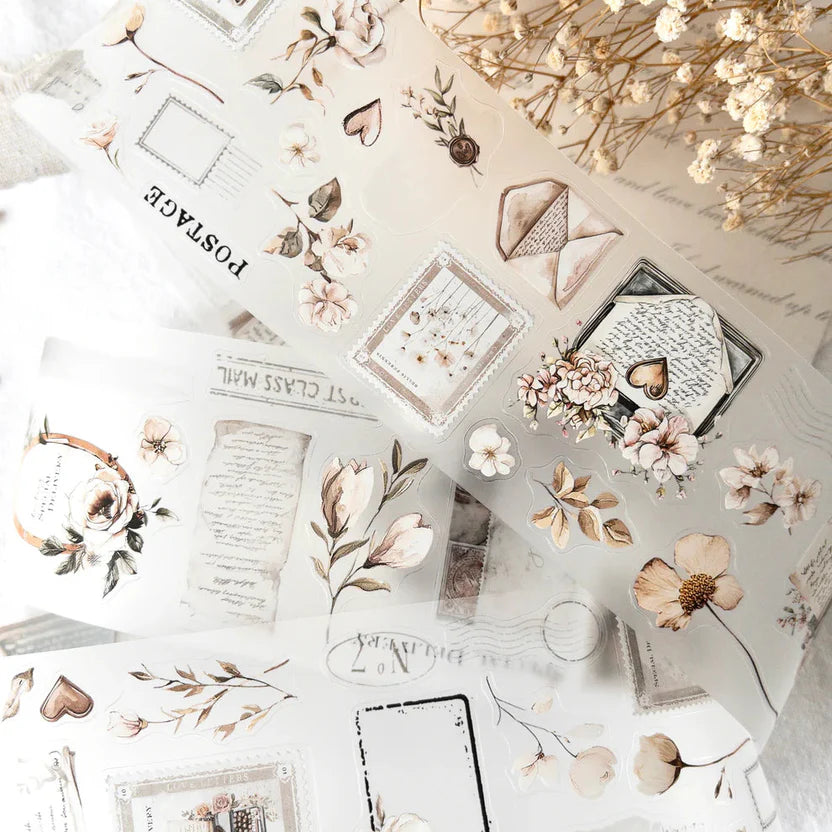 Love Letters PET Tape by Crea with Gaby with floral vintage stationery motifs on a textured surface