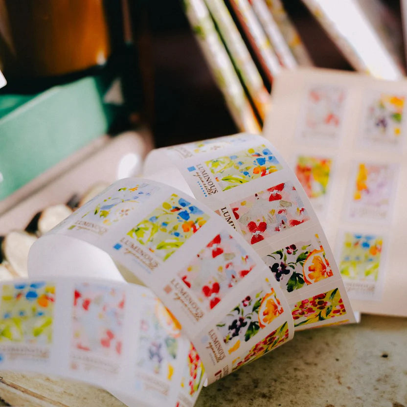 Rolls of Luminous Label Sticker Tape by Meow Illustration with floral watercolor designs