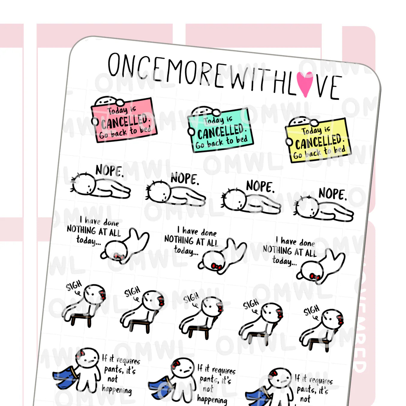 Anti-Adulting Munchkin Sticker Sheet by OnceMoreWithLove with humorous lazy-day planner stickers