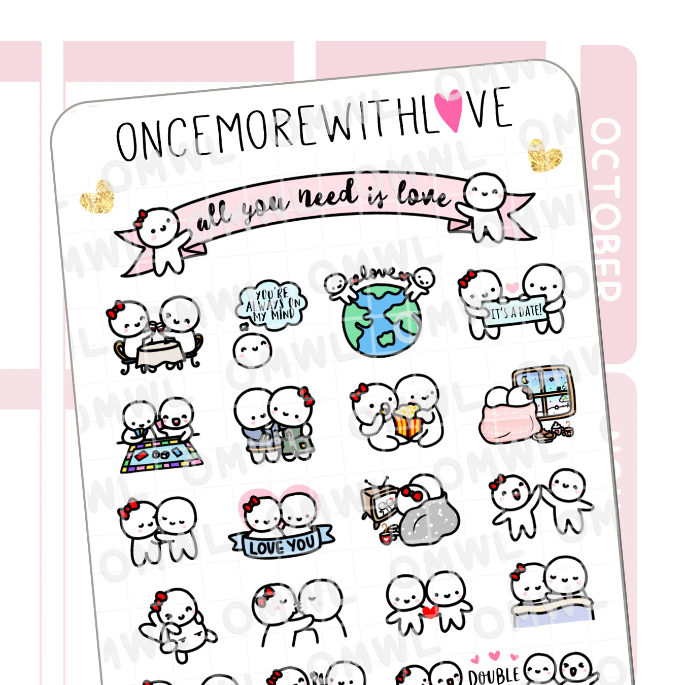 All You Need is Love Sticker Sheet by OnceMoreWithLove with heartwarming munchkin couple stickers