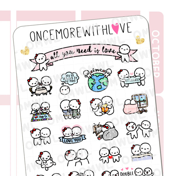 All You Need is Love Sticker Sheet by OnceMoreWithLove with heartwarming munchkin couple stickers