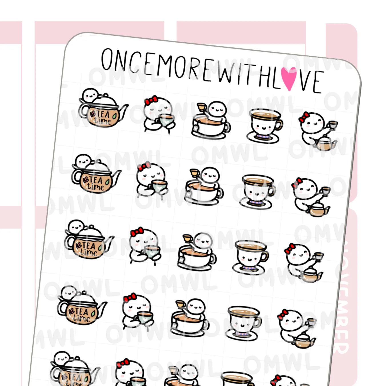 Tea Time 2.0 Sticker Sheet by OnceMoreWithLove with relaxing tea break and cozy routine stickers