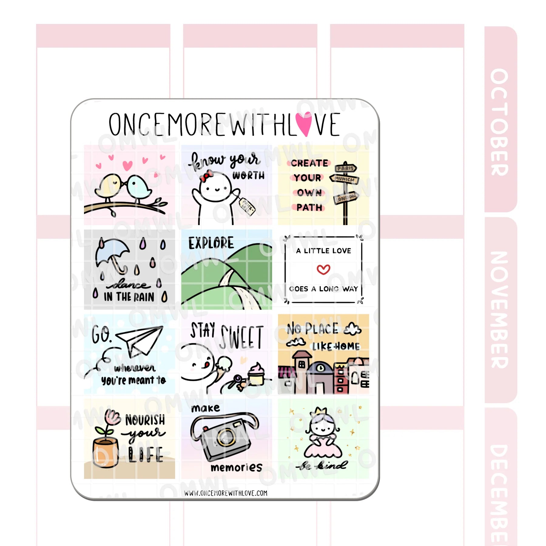Detail view of the Hobo Full Boxes 2.0 Sticker Sheet planner organization box designs