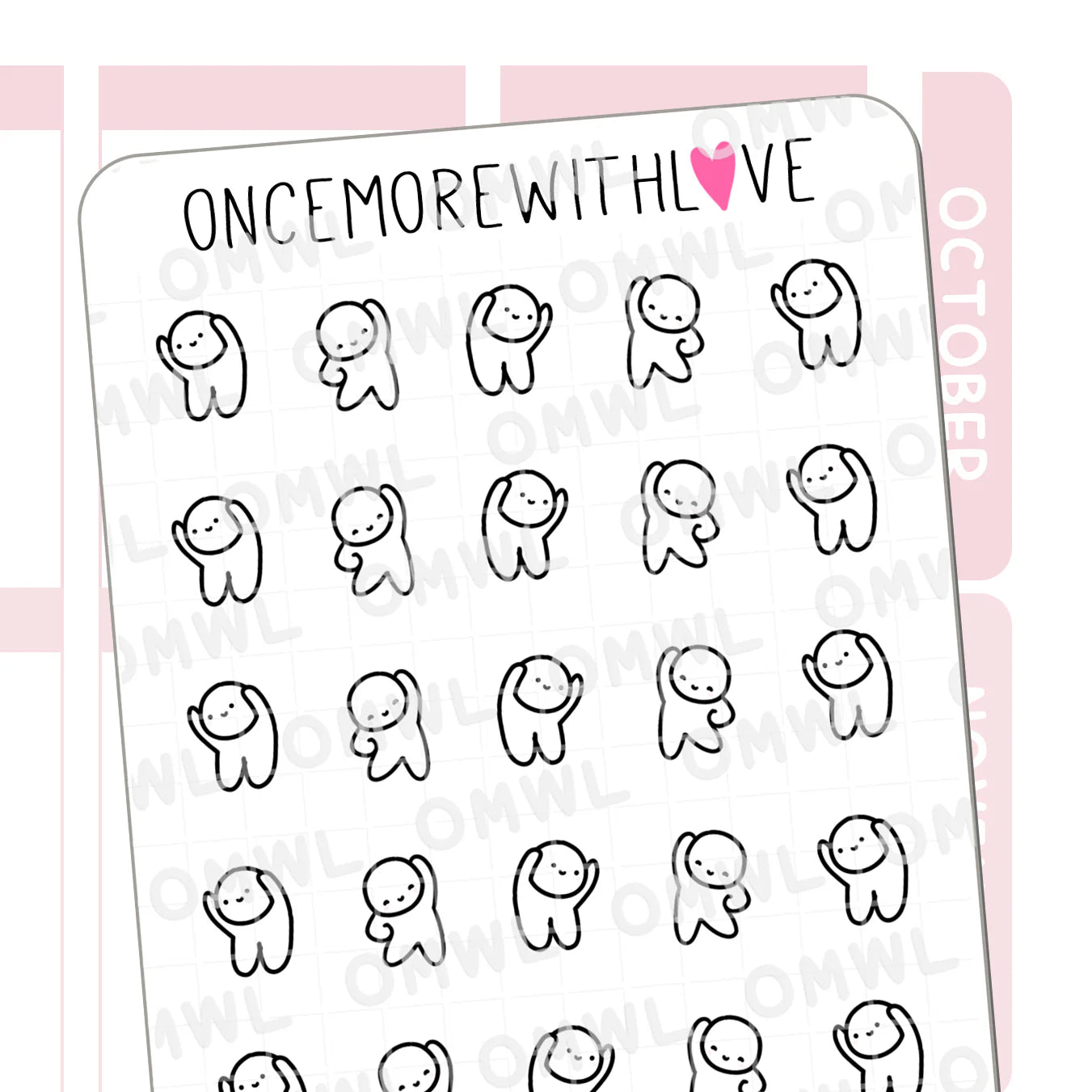 Stretching Munchkin Sticker Sheet by OnceMoreWithLove with yoga and wellness routine stickers
