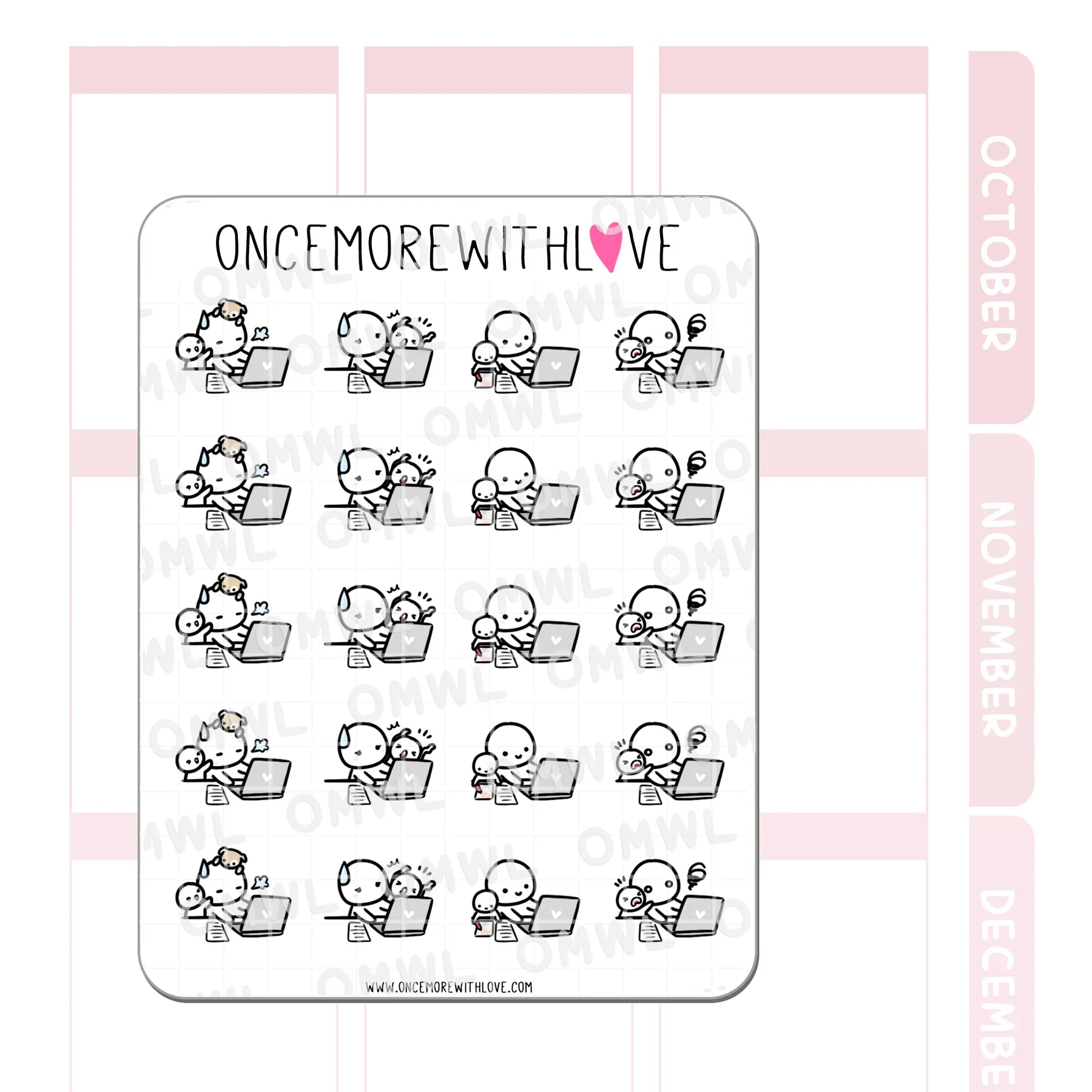 Detail view of the Work From Home With Distractions Sticker Sheet busy day illustrations