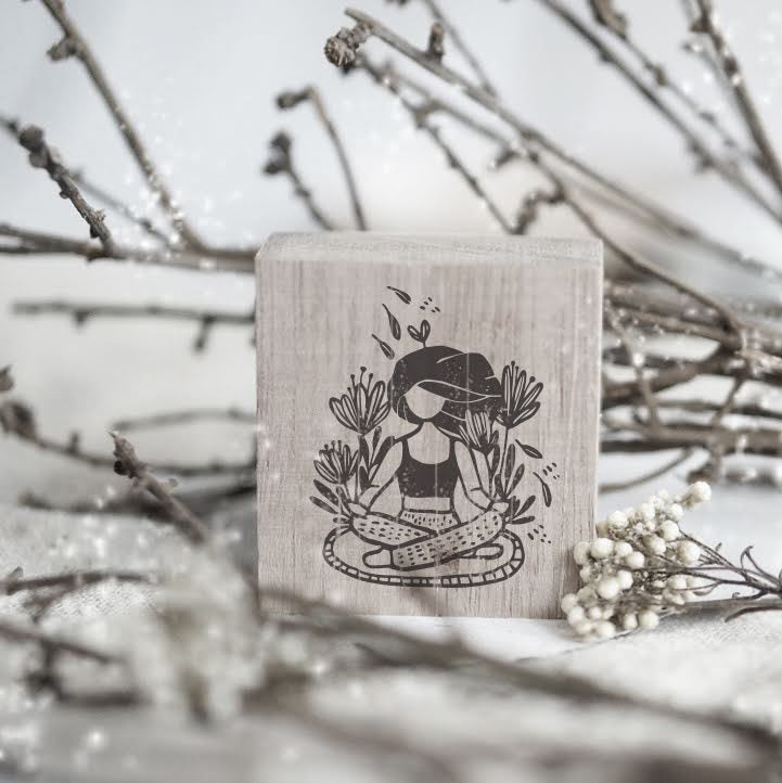 Meditation Rubber Stamp from the Monochrome Girls Series by Black Milk Project, serene pose design