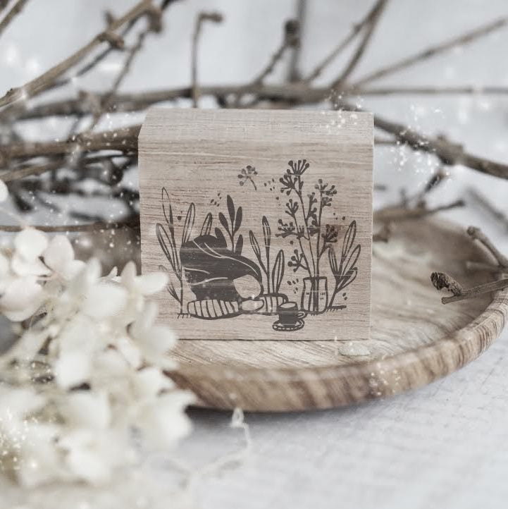 Relax Rubber Stamp from the Monochrome Girls Series by Black Milk Project, calm mindful scene