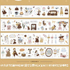 Set of decorative paper strips with illustrations on a beige background