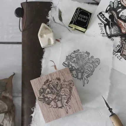 Stationery Rubber Stamp from the Me Time Series by Black Milk Project with a cozy paper-lover scene