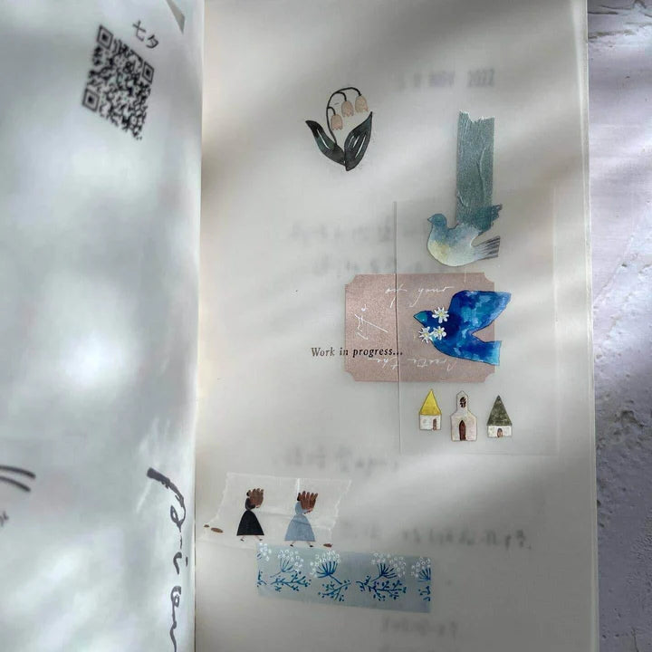 Meet You PET Tape stickers styled as a decorated wall display with a QR code on light grey