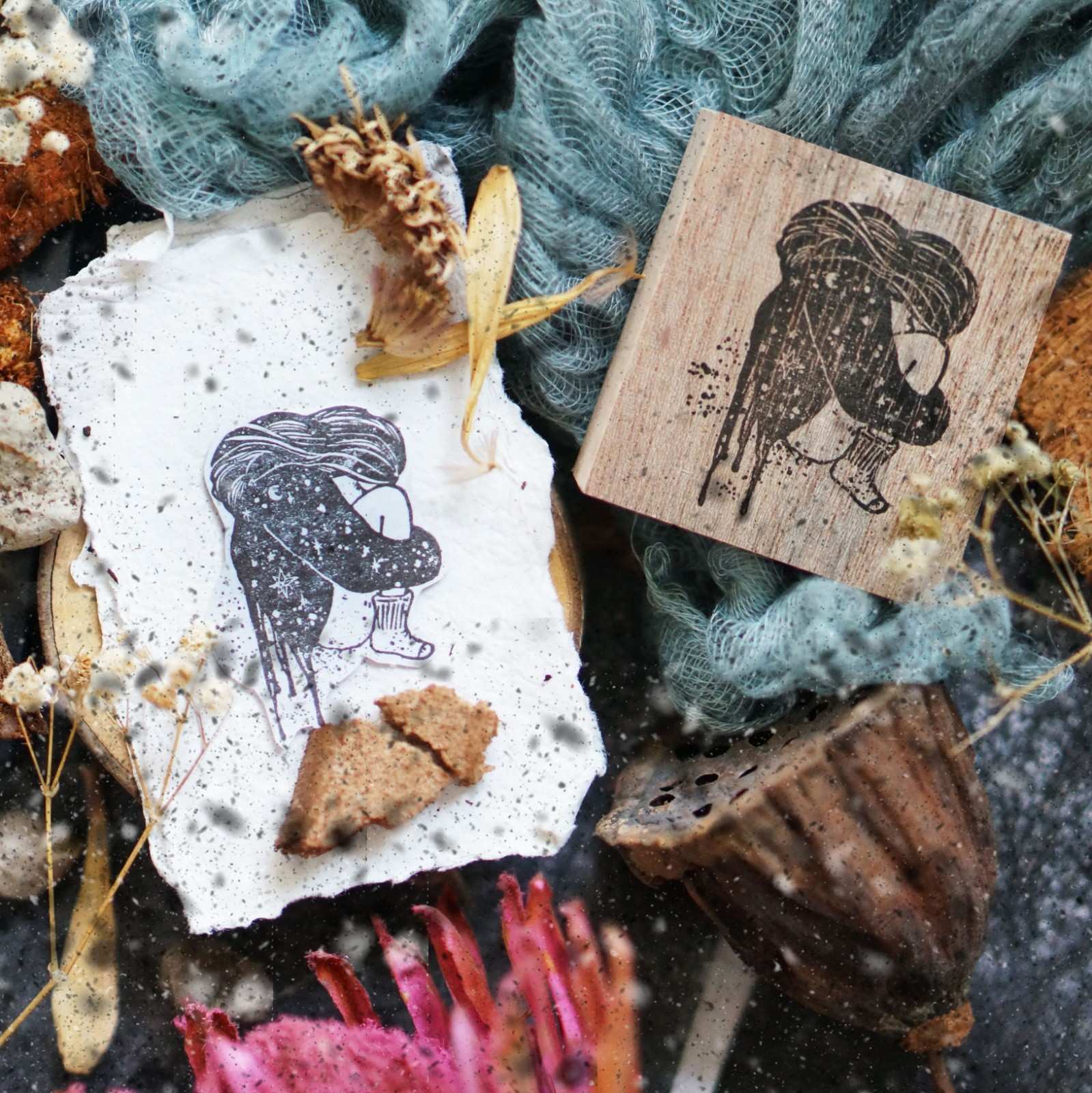 Cradle Rubber Stamp from the Melancholy Series by Black Milk Project, 4.5 cm emotive design