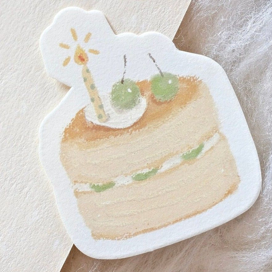 Happy Birthday Memo Pad layered sponge cake sheet with cream filling and green cherries