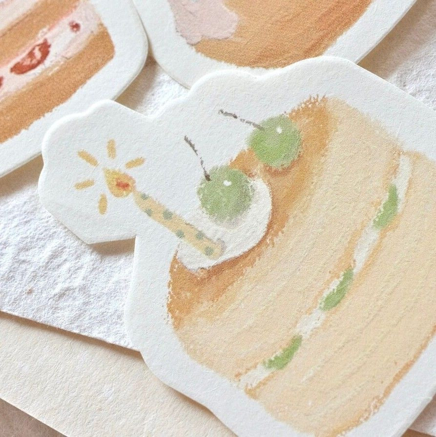 Happy Birthday Memo Pad pastel cake sheet with two green cherries and a small candle