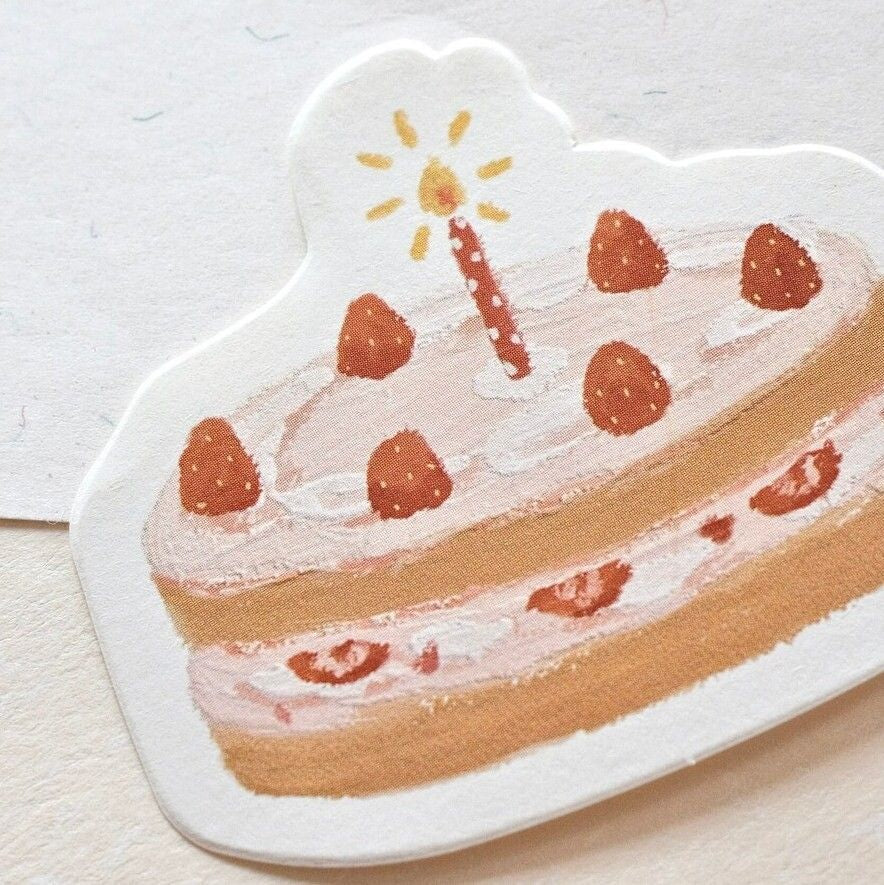 Happy Birthday Memo Pad strawberry cake sheet with whipped cream layers and a candle