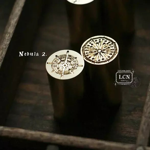 Collection of patterned paper sheets with a brand label on a white background