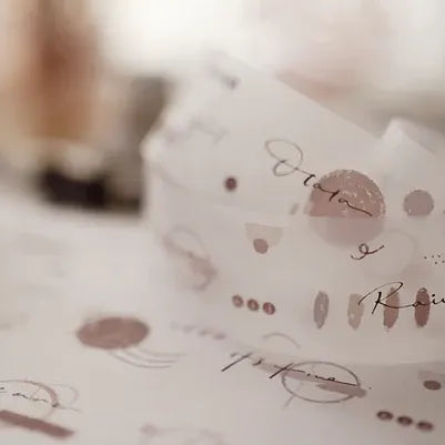 Miss You PET Tape packaging decorated with script text and polka dots against a blurred background