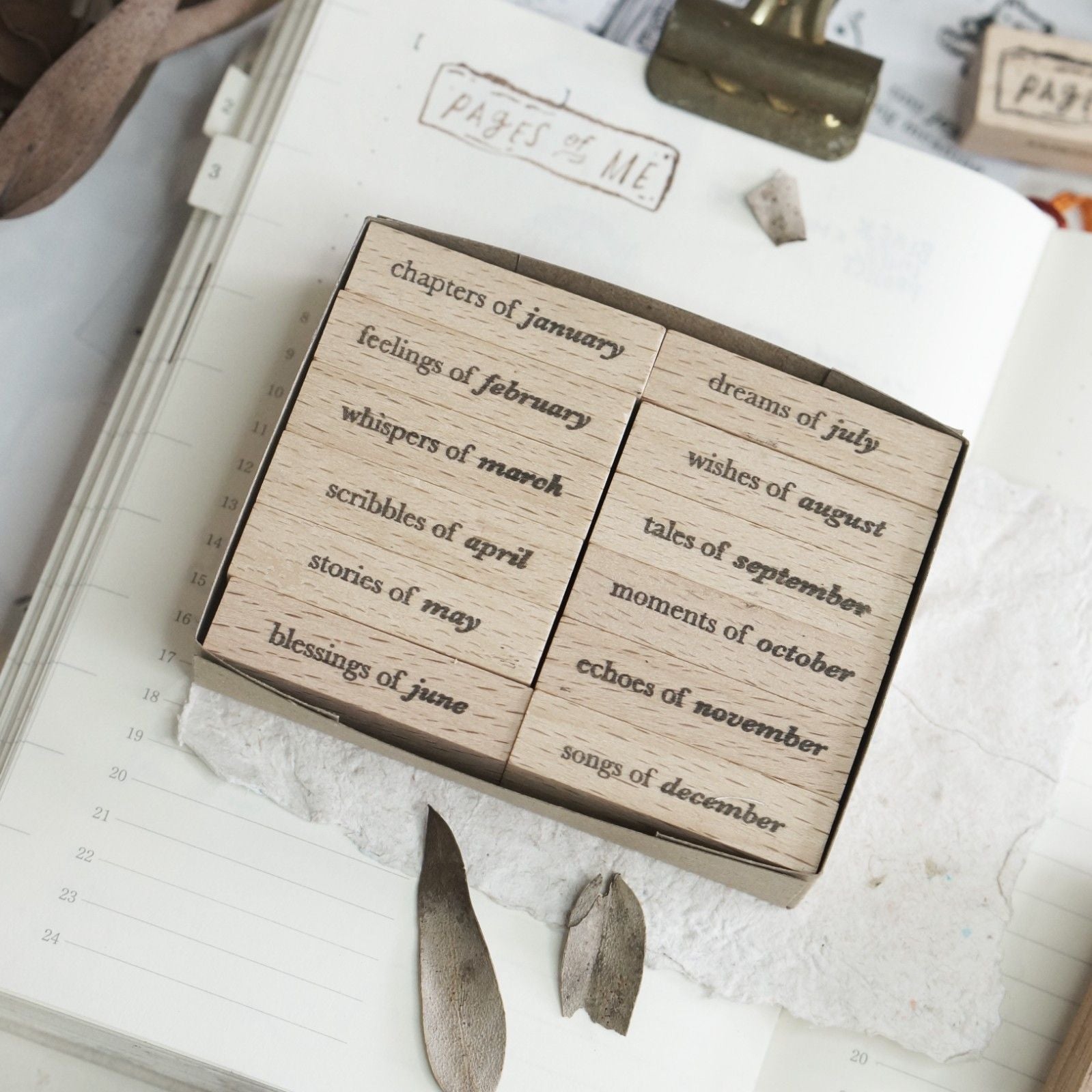 Months Set Rubber Stamp collection of twelve month stamps by Black Milk Project, main view