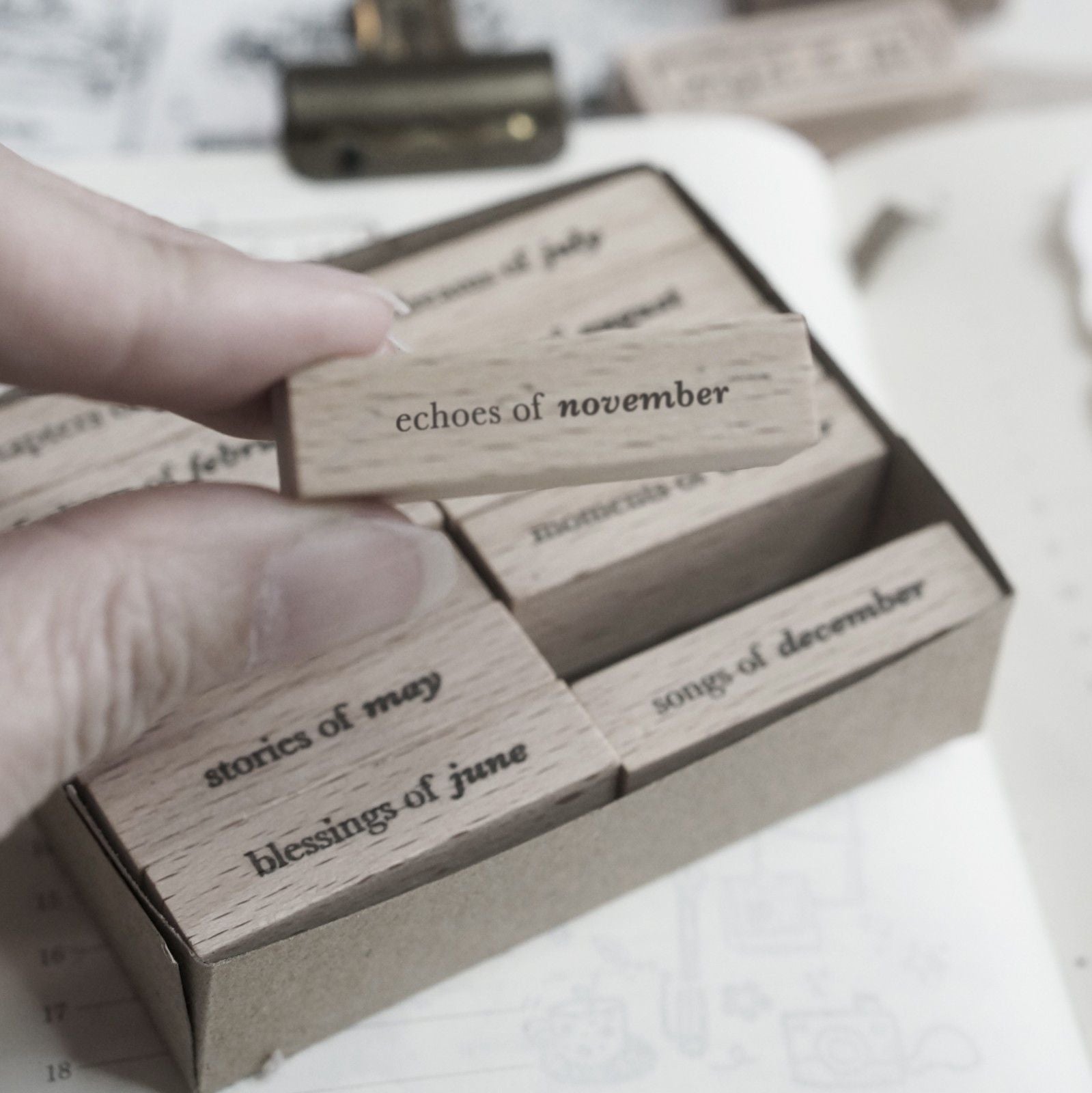 Months Set Rubber Stamp twelve-piece month collection shown from a second styled angle