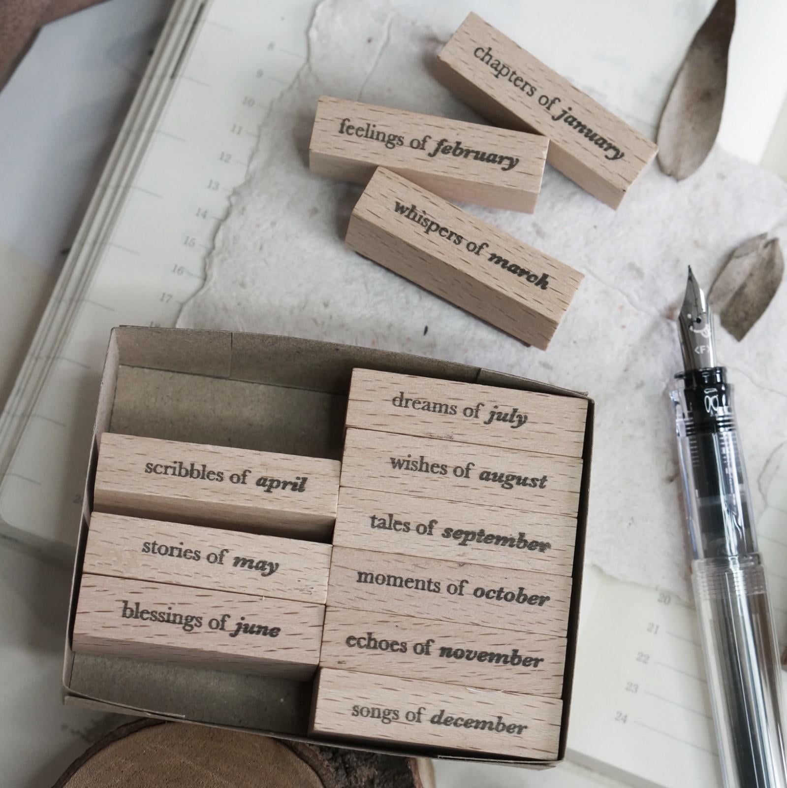 Months Set Rubber Stamp stamps arranged to show the month lettering, additional view