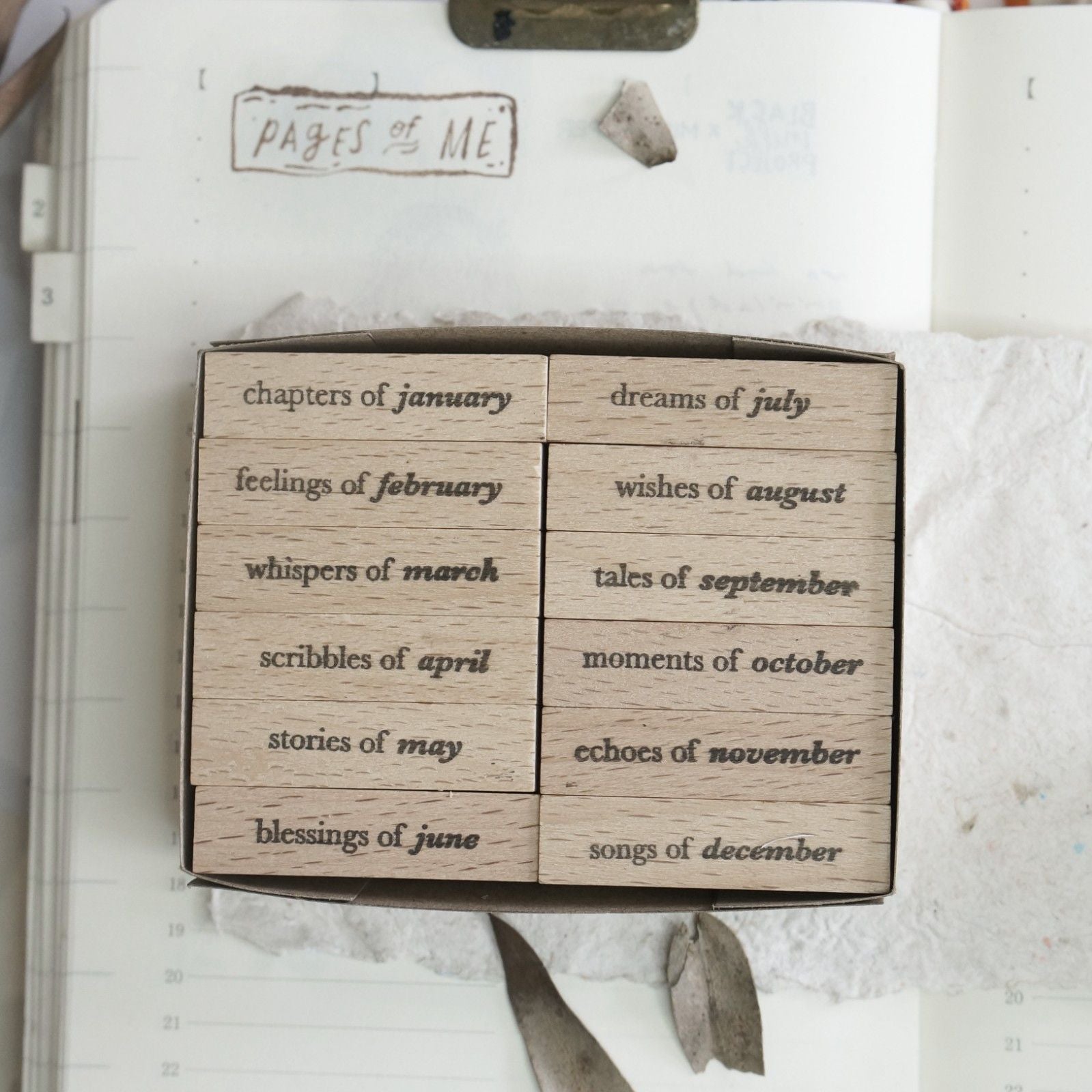 Months Set Rubber Stamp complete twelve-month collection, final styled product view