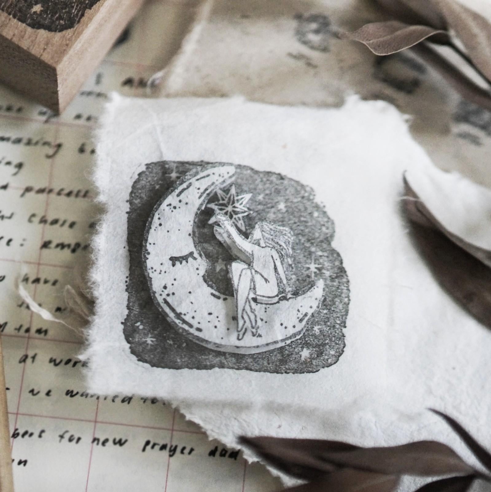 Alternate view of the Moon Rubber Stamp showing its elegant crescent impression design