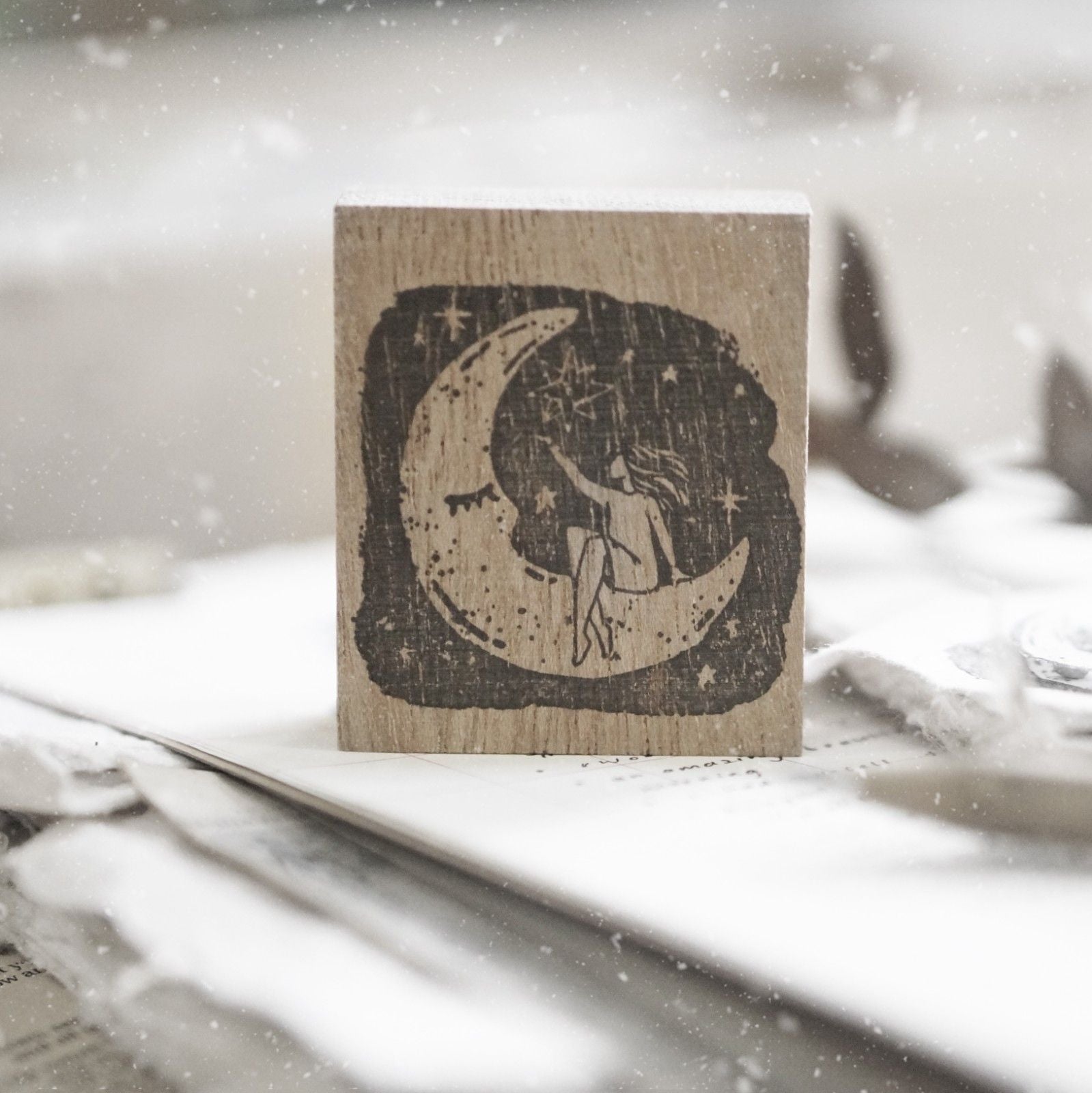 Moon Rubber Stamp by Black Milk Project with a dreamy celestial night-sky design, main view