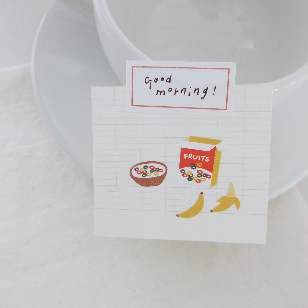 Note with 'Good morning!' text and breakfast illustrations, from the Good Morning! Sticker Sheet