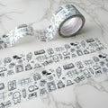 Notebook Doodles Washi Tape by OnceMoreWithLove, wide 25mm sketch-style roll with silver foil