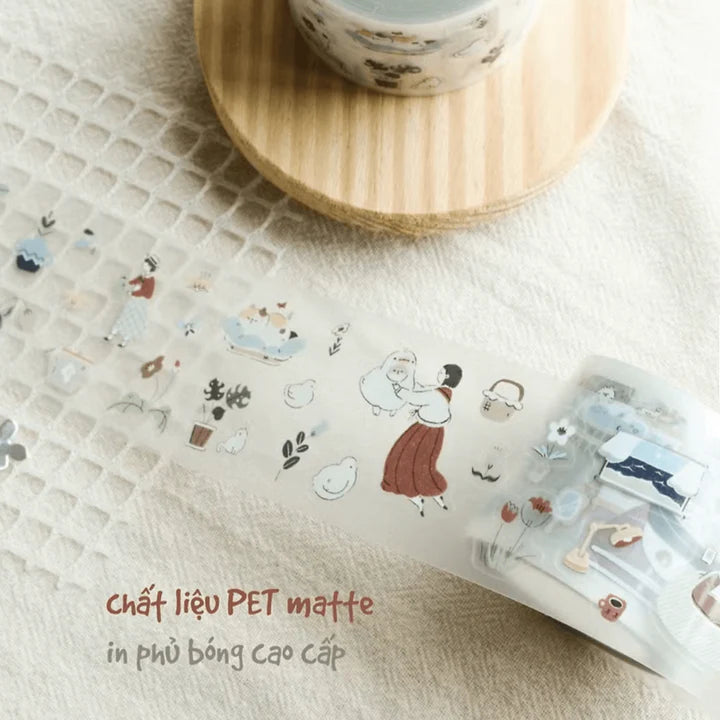 My Home Cat PET Tape in its illustrated packaging displayed on a textured craft surface