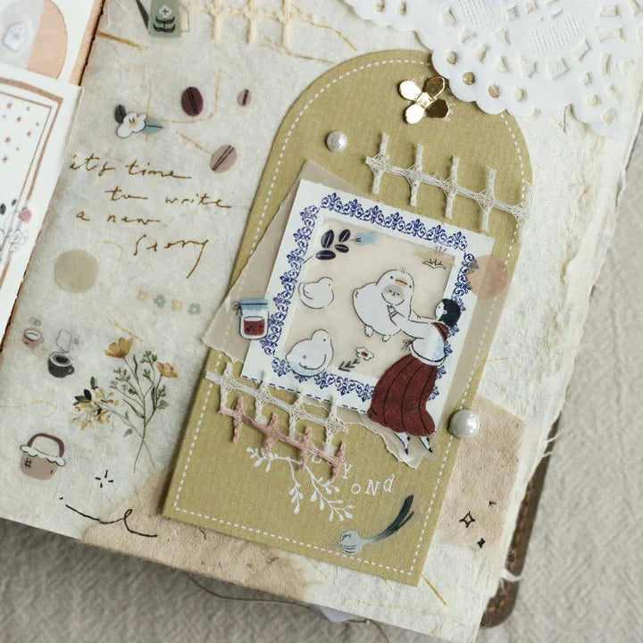 Card decorated with My Home Cat PET Tape cat illustrations and text on a textured surface