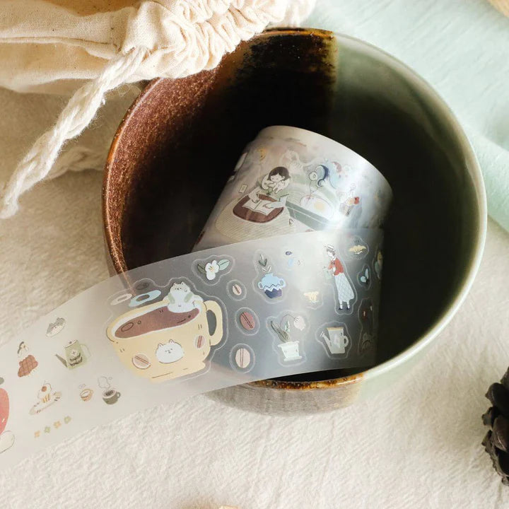 My Home Cat PET Tape cat designs wrapped around a mug, showing a creative use idea