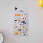 Sheet of decorative stickers with kitchen-themed illustrations on a white background