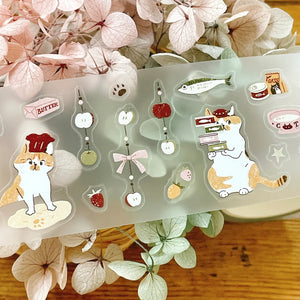 My Kitty Days Cutting PET Tape by 63penhouse clear sheet of cat designs styled with flowers on wood