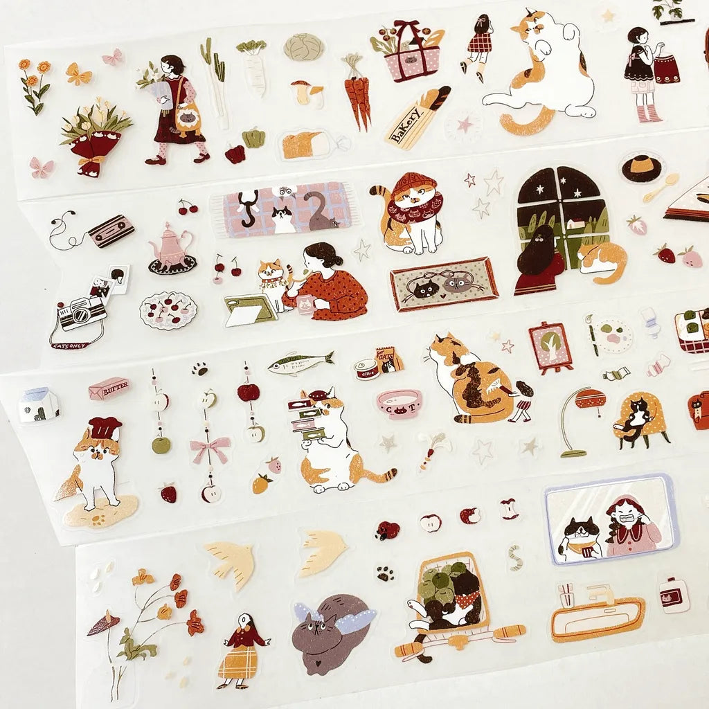 Collection of cute My Kitty Days Cutting PET Tape illustrations on a white background