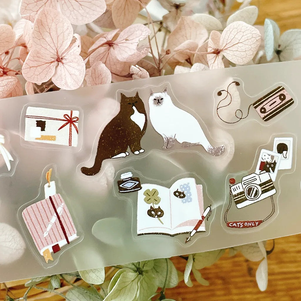 My Kitty Days Cutting PET Tape sheet of small object designs on a floral background