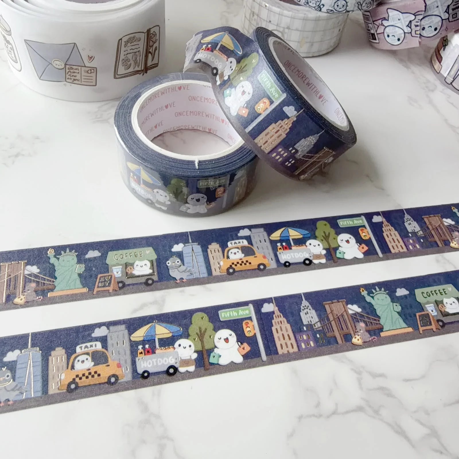New York + Glossy Gold Foil 18mm Washi Tape Roll