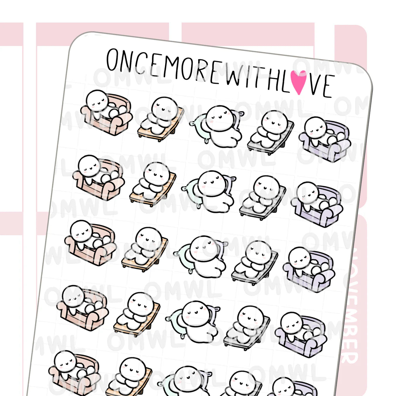 Relaxing Munchkin Sticker Sheet by OnceMoreWithLove with downtime and self-care stickers