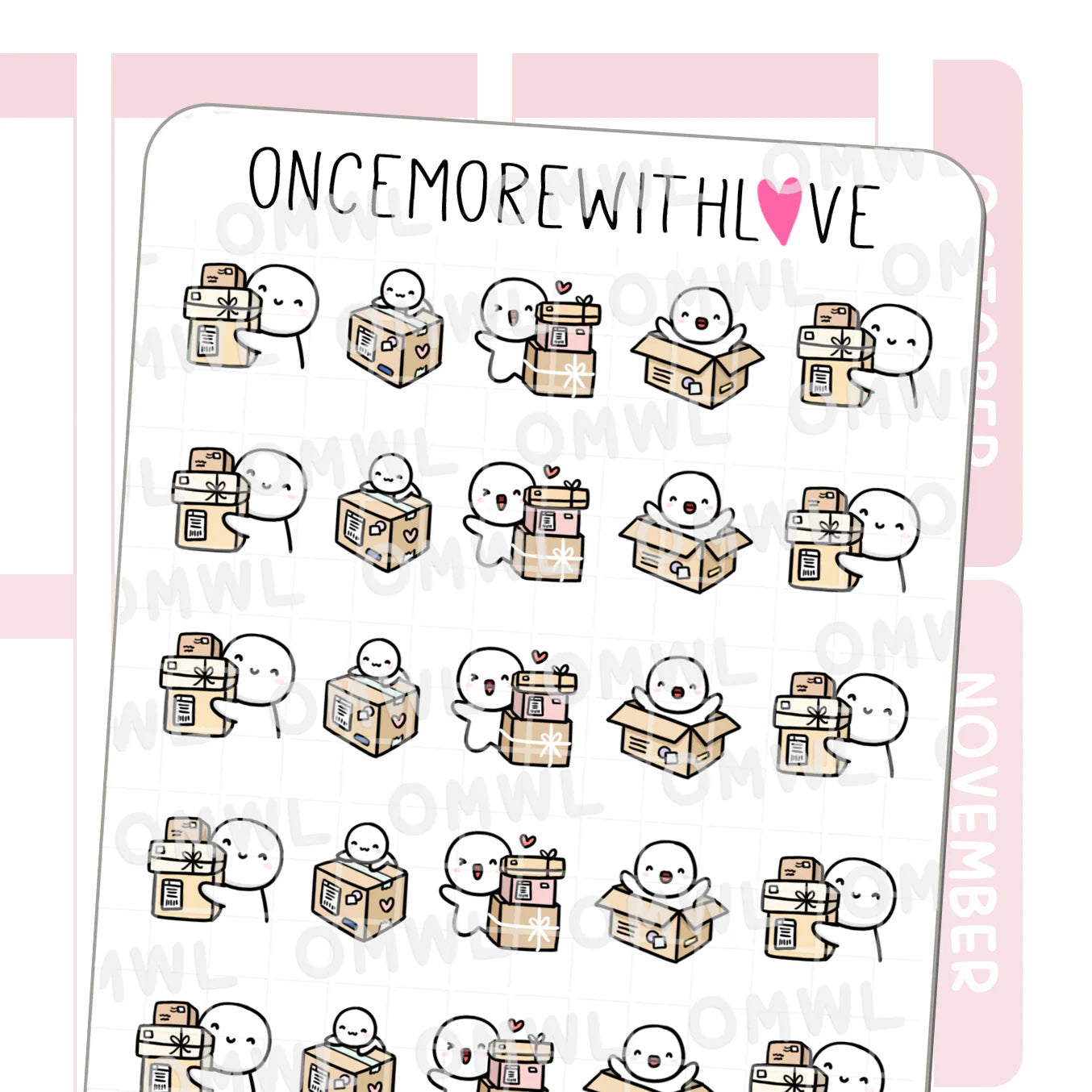 Happy Packages Munchkins Sticker Sheet by OnceMoreWithLove with parcel delivery tracking stickers