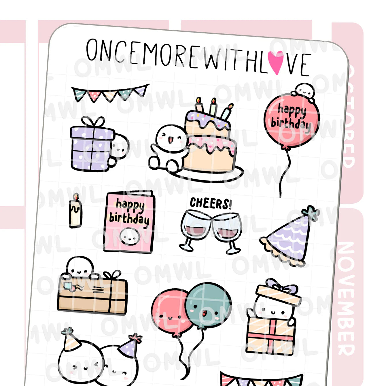 Large Birthday Deco Doodles Sticker Sheet by OnceMoreWithLove with celebration doodle stickers