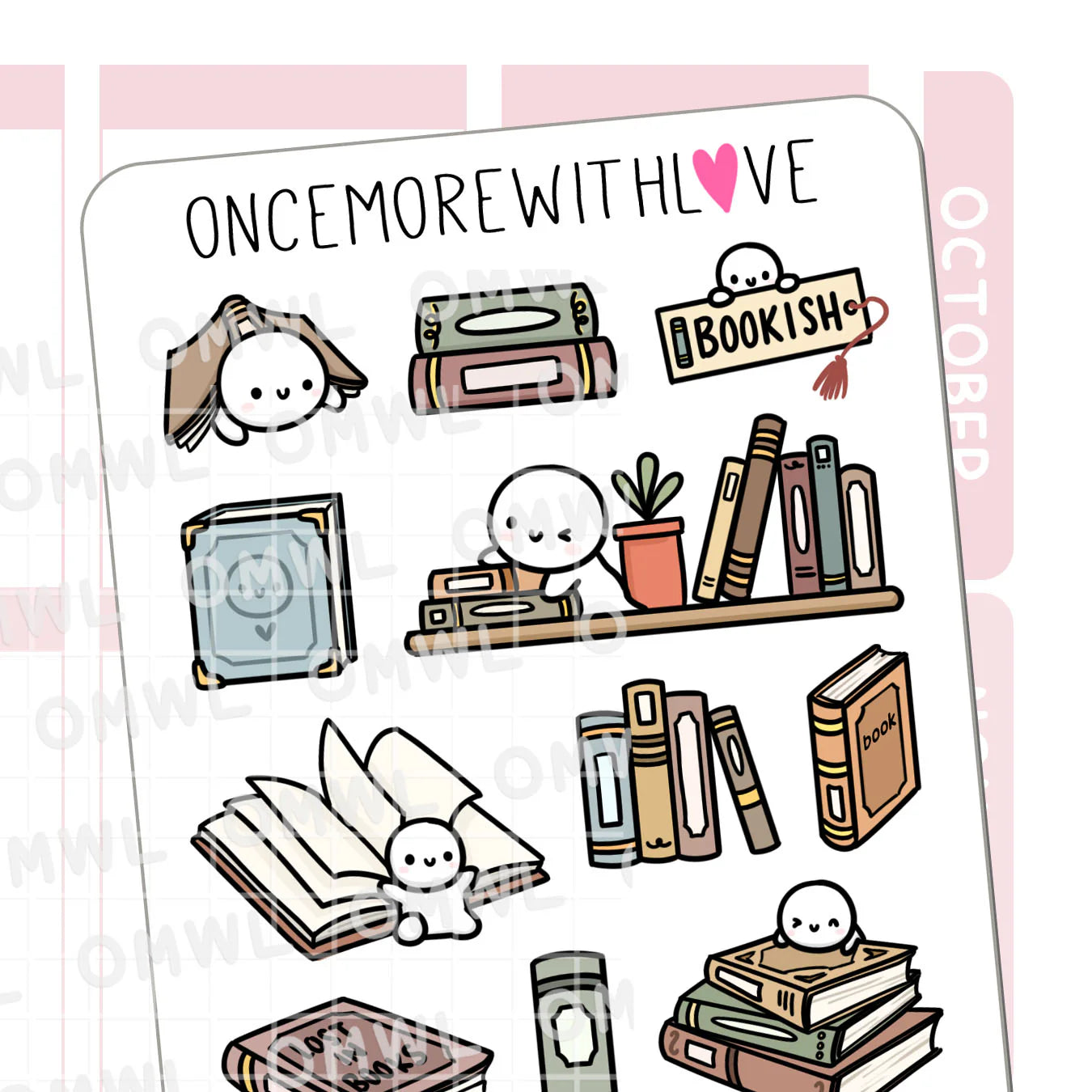 Bookish Large Deco Sticker Sheet by OnceMoreWithLove with cozy reading-themed deco stickers