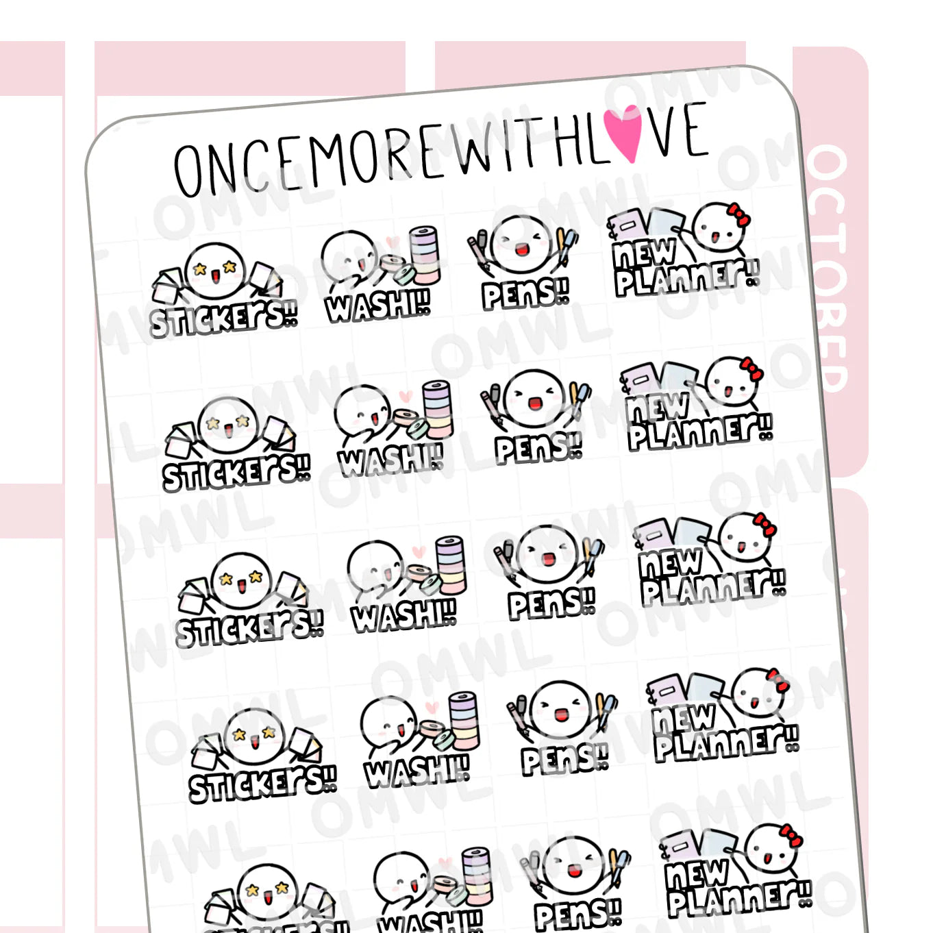 All the Stationery Munchkins Sticker Sheet by OnceMoreWithLove with stationery haul stickers
