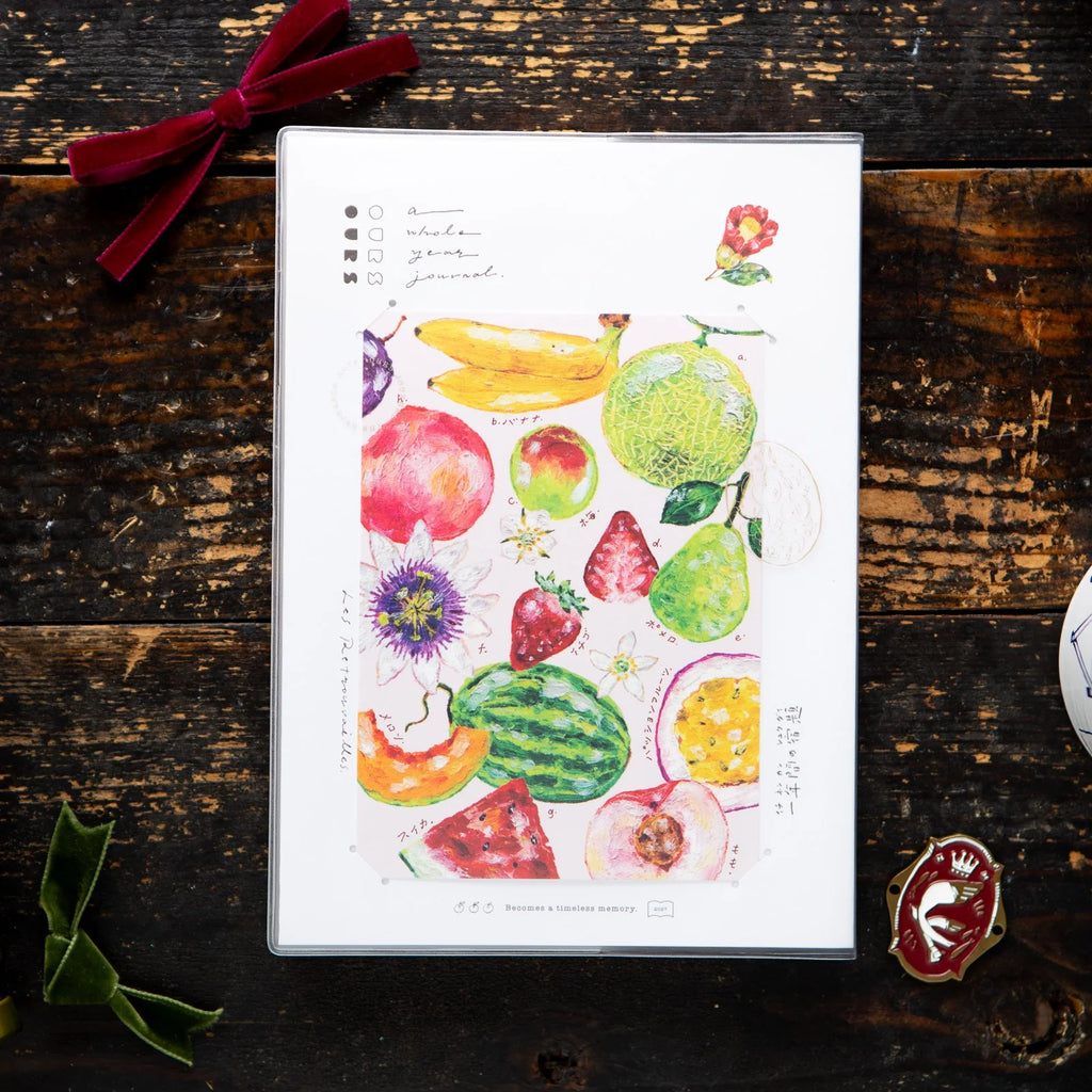 OURS Studio 2027 Journal page with watercolor fruit art, ribbon and a wax seal