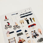 Sheet of illustrated stickers featuring various icons on a white background