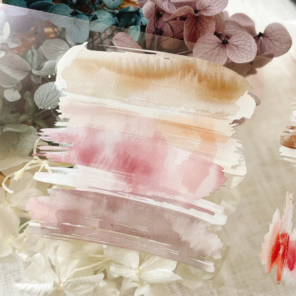 Artistic brush strokes with a floral background