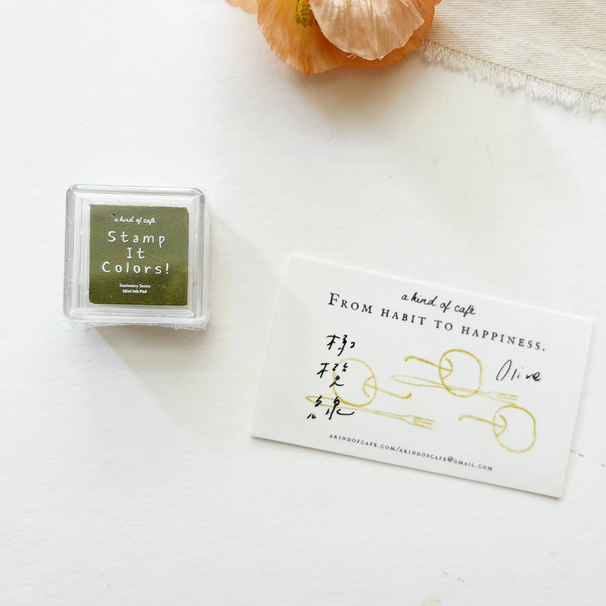 Olive Stamp Ink Pad by a kind of café — olive-green pigment ink pad with acrylic block, for journaling