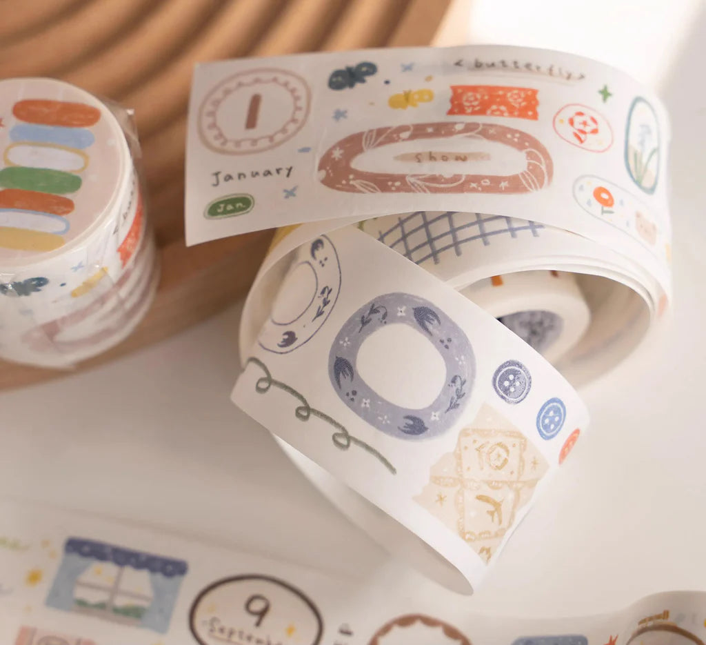 Decorative tape with calendar designs on a light background