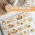 Sticker sheet with afternoon tea design and washi tape in the background