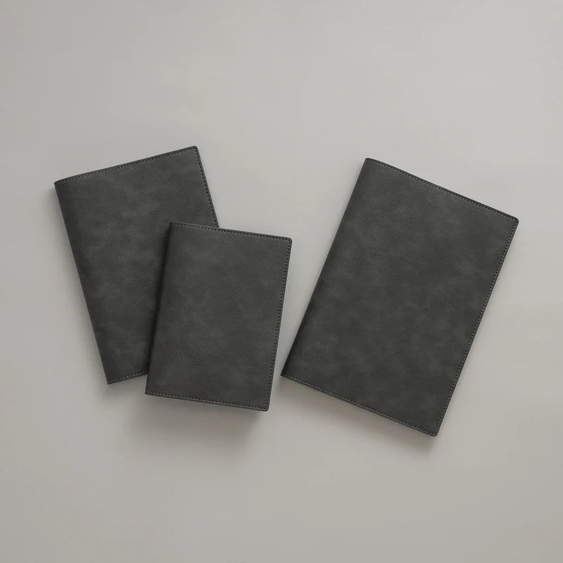 Nibi Planner PU Cover by Take a Note — three misty-grey covers on a neutral background, for journaling