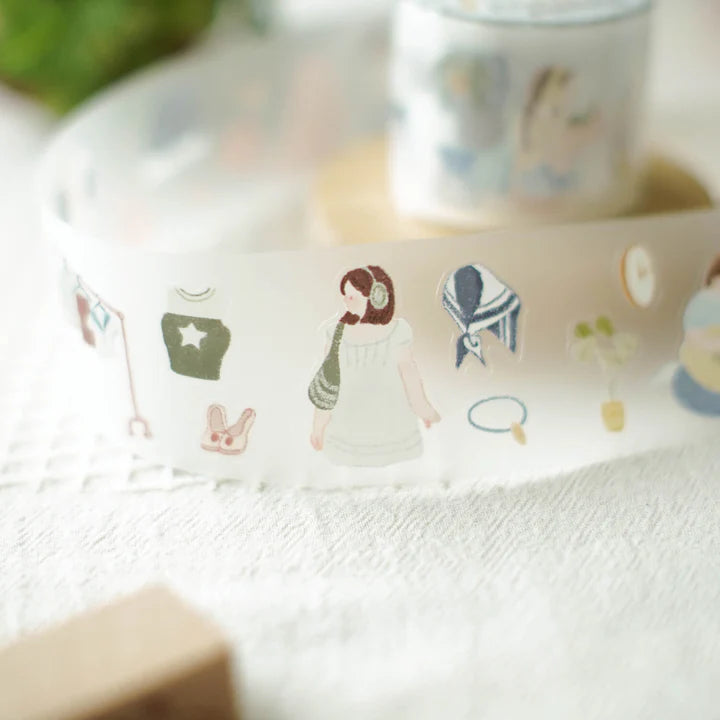 Decorative tape with cartoon character designs on a white surface